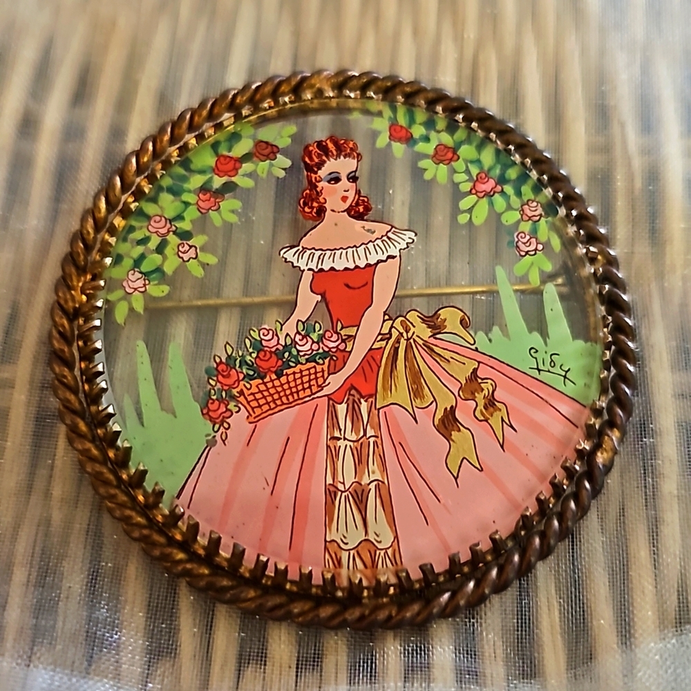 Victorian Vintage Hand Painted Brooch
